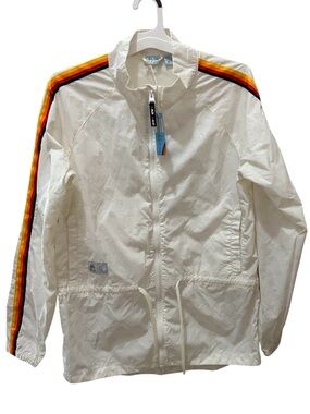 ALDI GEAR White All Over Logo Windbreaker Jacket drawstring waist women’s M NEW